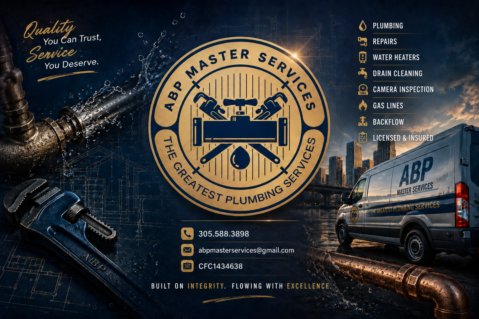 ABP Master Services professional plumbing, repairs, water heaters, drain cleaning, camera inspection, gas line and backflow services